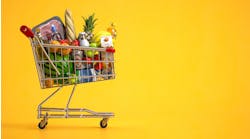 Yellow Background Grocery Cart