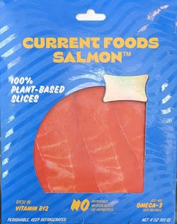 Promotional copy for this plant-based alternative seafood reads “Earthly ingredients, like peas for protein, algae for omega-3s, tomato for color and potato and bamboo for texture, combine with imaginative food science to create Current Foods’ Classic Smoked Plant-Based Salmon.” Promotional copy for this plant-based alternative seafood reads “Earthly ingredients, like peas for protein, algae for omega-3s, tomato for color and potato and bamboo for texture, combine with imaginative food science to create Current Foods’ Classic Smoked Plant-Based Salmon.”