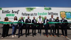 Pennsylvania Governor Josh Shapiro (center left) and other state officials welcome Little Leaf Farms&rsquo; leadership, including Founder and CEO Paul Sellew (center right), at a ribbon cutting in McAdoo, Pa.