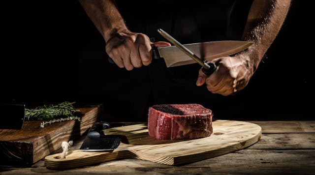 butcher knife steel steak meat