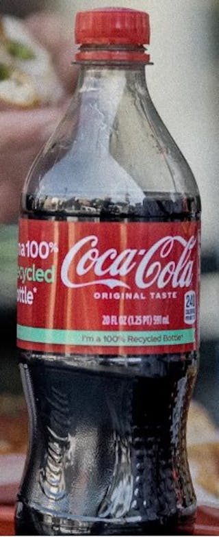 Coca-Cola Recycled Glass Bottle W/Lid 20oz.