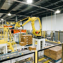 Tyson Foods' new Danville, Va., fully cooked processing plant features robotic palletizers at the end of its highly automated processing lines. Tyson Foods' new Danville, Va., fully cooked processing plant features robotic palletizers at the end of its highly automated processing lines.