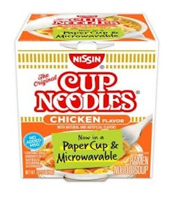 Nissin Foods has overhauled the packaging for its Cup Noodles product to cut use of plastics. Nissin Foods has overhauled the packaging for its Cup Noodles product to cut use of plastics.