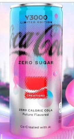 Coca-Cola Y3000, in both regular and Zero Sugar, 'was co-created with human and artificial intelligence by understanding how fans envision the future through emotions, aspirations, colors, flavors and more,' The cans say it was 'co-created with AI.' Coca-Cola Y3000, in both regular and Zero Sugar, 'was co-created with human and artificial intelligence by understanding how fans envision the future through emotions, aspirations, colors, flavors and more,' The cans say it was 'co-created with AI.'