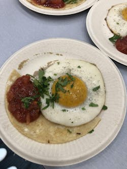 With both chickpea and soy proteins, Yo Egg looked, tasted and oozed just like a real fried egg. With both chickpea and soy proteins, Yo Egg looked, tasted and oozed just like a real fried egg.