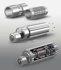 Van der Graaf’s SSV Series Drum Motors drive modular, wire mesh and monolithic thermoplastic conveyor belts without the use of sprockets. Adding the XP sleeve allows the same drum motor to drive different types of modular conveyor belts by swapping out the sleeve to match the belt’s profile. Van der Graaf’s SSV Series Drum Motors drive modular, wire mesh and monolithic thermoplastic conveyor belts without the use of sprockets. Adding the XP sleeve allows the same drum motor to drive different types of modular conveyor belts by swapping out the sleeve to match the belt’s profile.