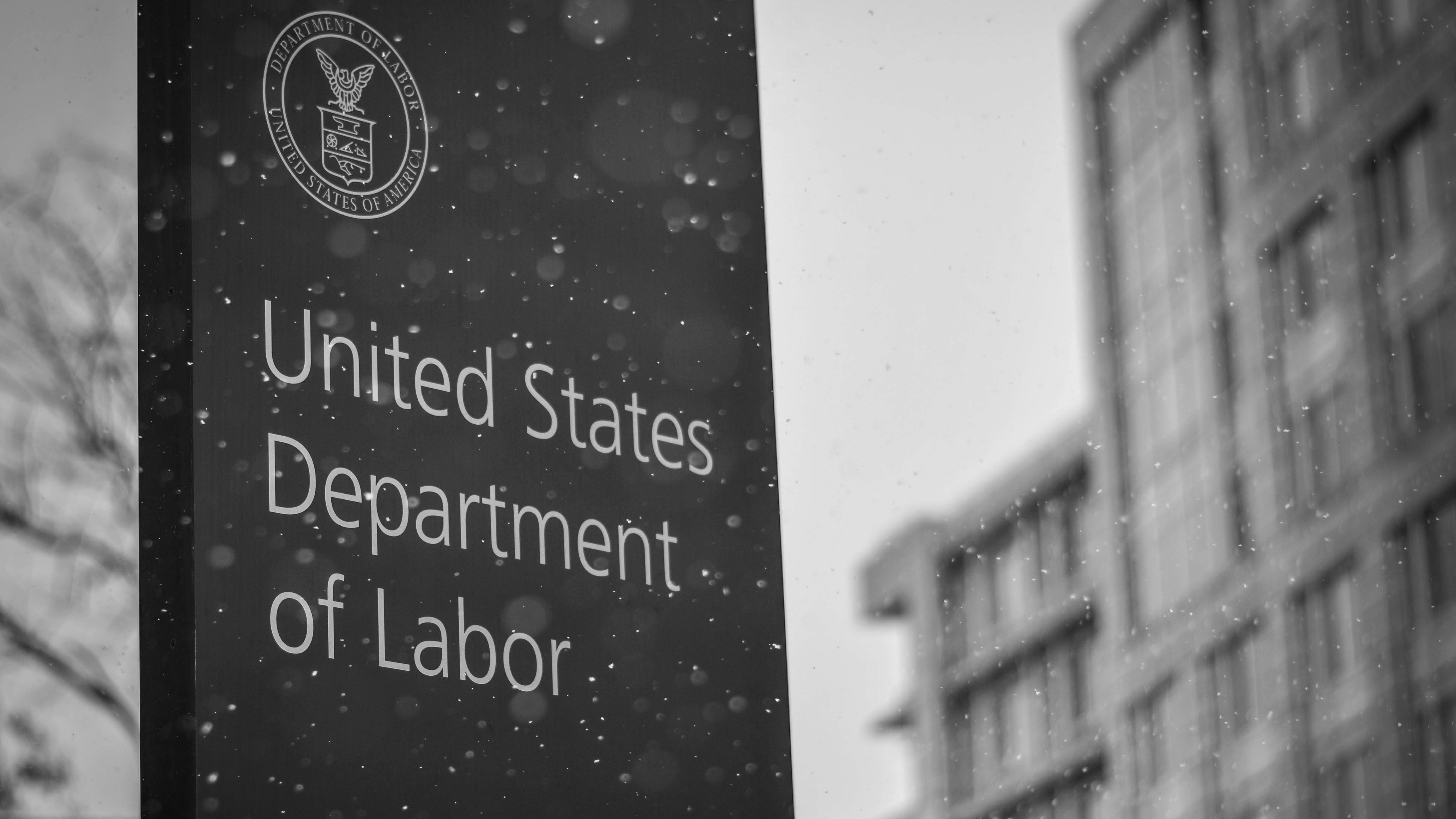 'Snowy Labor Department Sign'