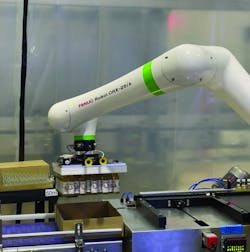 At the Monin Americas Sparks, Nev., manufacturing facility, robots handle movement of the product, which requires various sensors to ensure the safety of employees and accuracy of pick-and-place tasks. At the Monin Americas Sparks, Nev., manufacturing facility, robots handle movement of the product, which requires various sensors to ensure the safety of employees and accuracy of pick-and-place tasks.