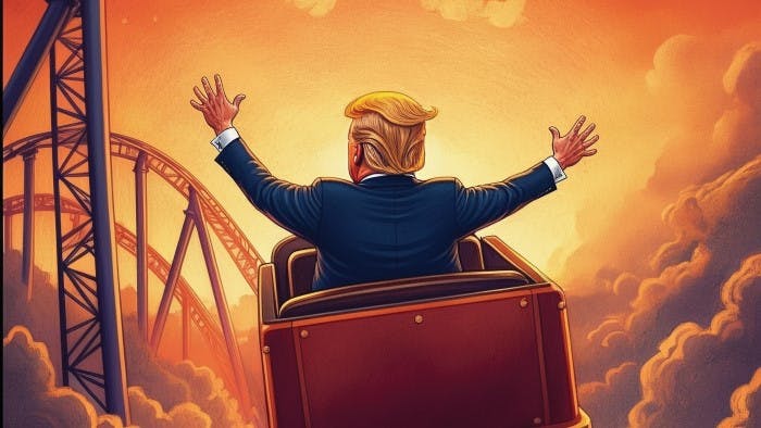 2025 Food & Beverage Industry Outlook: Expect the Unexpected: Cartoon of Donald Trump on Roller Coaster