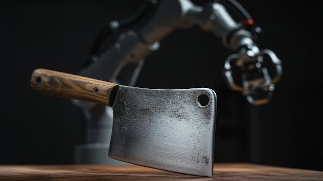 Meat knife in front of robot arm