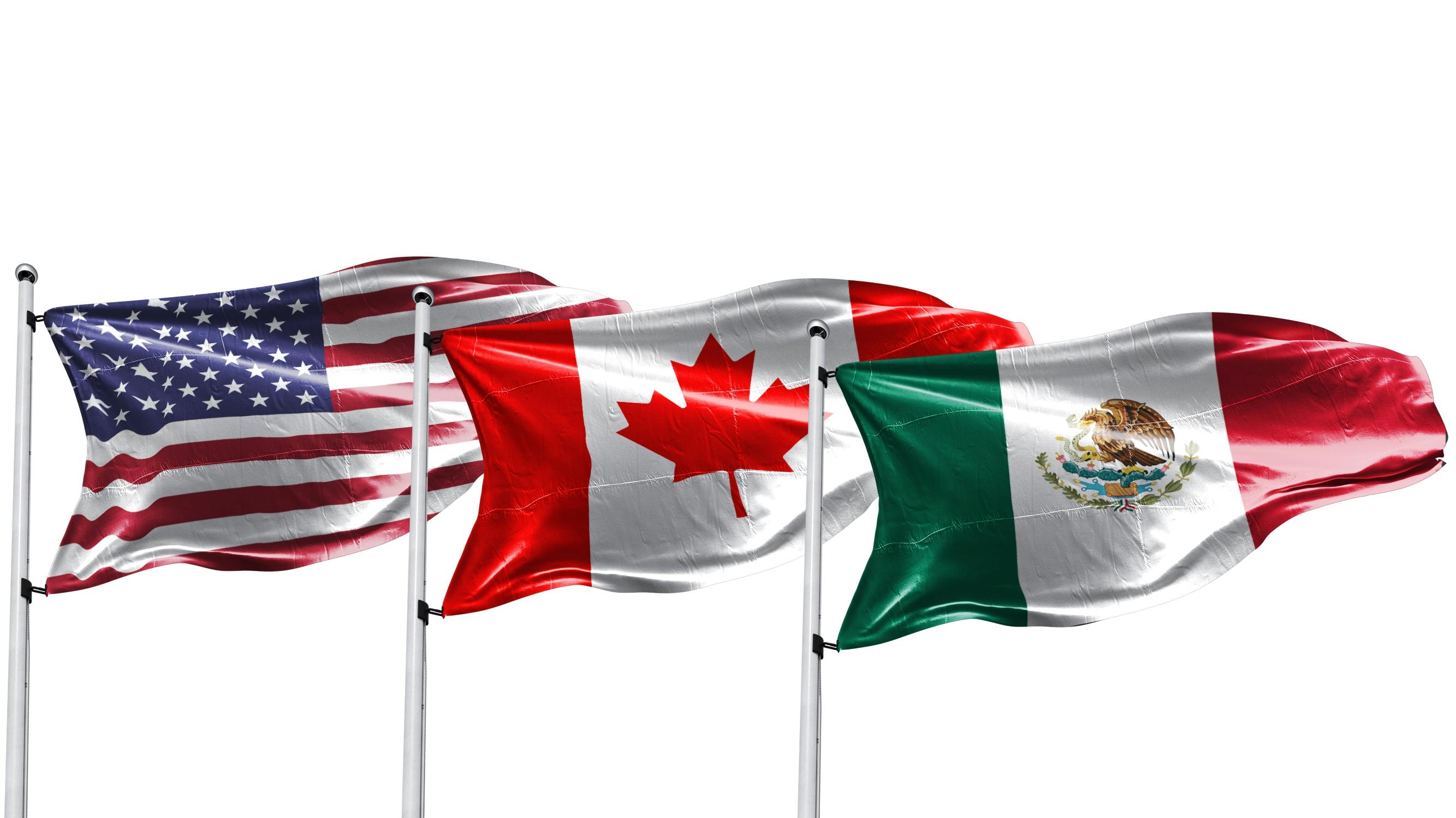 Flags of NAFTA Countries, America, Canada Mexico