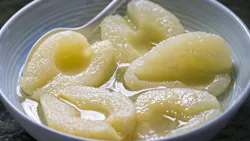 Pear halves syrup bowl