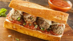 Homemade Spicy Meatball Sub Sandwich with Marinara Sauce and Cheese Homemade Spicy Meatball Sub Sandwich with Marinara Sauce and Cheese