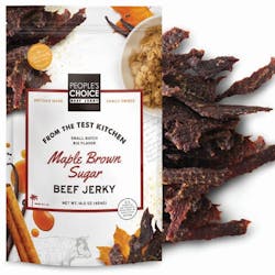 Making its Maple Brown Sugar Beef Jerky a seasonal-only item builds anticipation for the product and doesn’t cannibalize other People’s Choice Beef Jerky varieties. Making its Maple Brown Sugar Beef Jerky a seasonal-only item builds anticipation for the product and doesn’t cannibalize other People’s Choice Beef Jerky varieties.