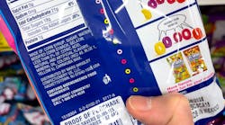 Candy ingredients label featuring petroleum based artificial food dyes including colors Red 40, Blue 2, and Yellow 5. Candy ingredients label featuring petroleum based artificial food dyes including colors Red 40, Blue 2, and Yellow 5.