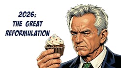 Cartoon image of RFK Jr eyeing cupcake with scrutiny Cartoon image of RFK Jr eyeing cupcake with scrutiny