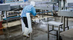 plant worker power spraying production line conveyor belt to sanitize equipment plant worker power spraying production line conveyor belt to sanitize equipment