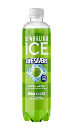 Talking Rain Beverage Co.'s Sparkling Ice Life Savers Green Apple variety, along with the company's entire product line, doesn't use any artificial dyes, which is unique for its color, composition and packaging type. Talking Rain Beverage Co.'s Sparkling Ice Life Savers Green Apple variety, along with the company's entire product line, doesn't use any artificial dyes, which is unique for its color, composition and packaging type.