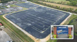Aerial view of Purdue Farms Lewiston plant with Purdue welcome sign overlay